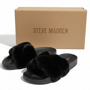 Steve Madden Luxury Black Faux Fur Slides | Women’s Size 6 | New in Box